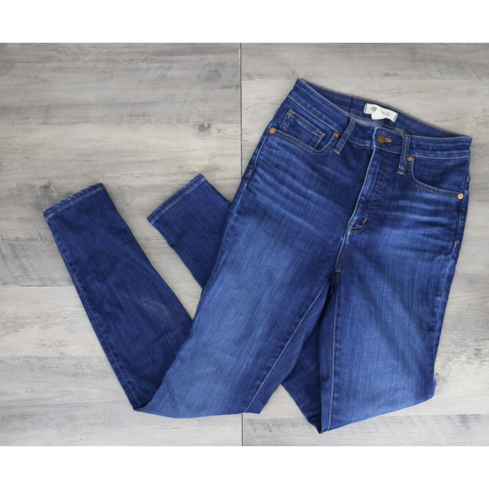 Madewell Womens Curvy High Rise Skinny Dark Wash Faded Distressed Jeans Size 25T